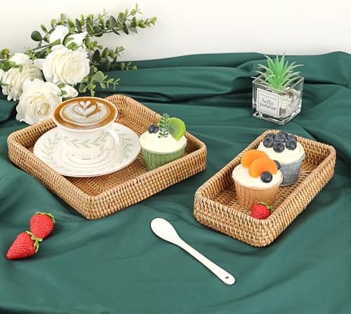 Hipiwe Key Basket Bowl for Entryway Table Rattan Serving Tray, 8.1" x 8.1" - Image 5
