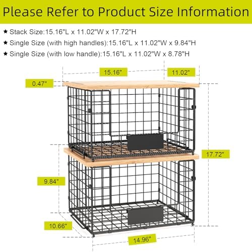 2 Pack Stackable Wire Baskets with Bamboo Top,Pantry Organizers Counter - Image 5