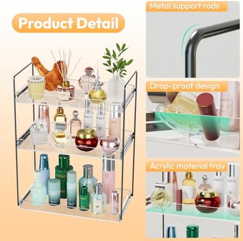 NPPLUS 3 Tier Bathroom Counter Organizer Matte Black+Clear Acrylic Vanity - Image 3