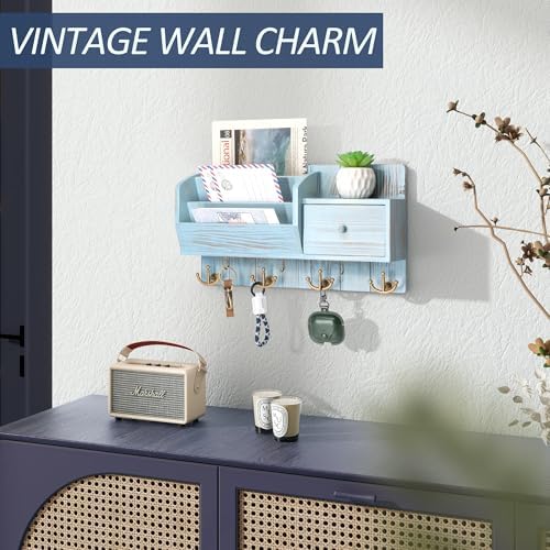 Rebee Vision Key Holder Wall Mount for Room Decor, Distressed Blue - Image 5