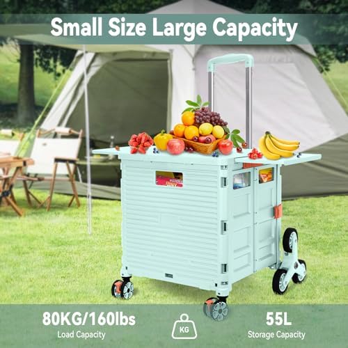 Foldable Utility Cart with Stair Climbing Wheels,Collapsible Rolling Crate with Magnetic Lid Telescopic Cover,Adjustable Telescoping Handle,360° Rotate Wheel Hand Cart for Teacher Shopping Moving - Image 4