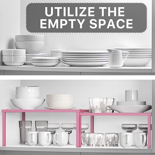 Simple Houseware Expandable Stackable Kitchen Counter Shelf Organizer, Pink, Metal Top, 11.25 in L x 7.9 in W x 5.4 in H - Image 5