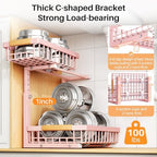 PXRACK Under Sink Organizer, Adjustable Height, 2 Tier Pull Out Under Cabinet Organizer, Slide Out Thickened Metal Under Sink Storage for Kitchen Bathroom Laundry Pantry Cabinet, Pink, Large-2-Pack - Image 6