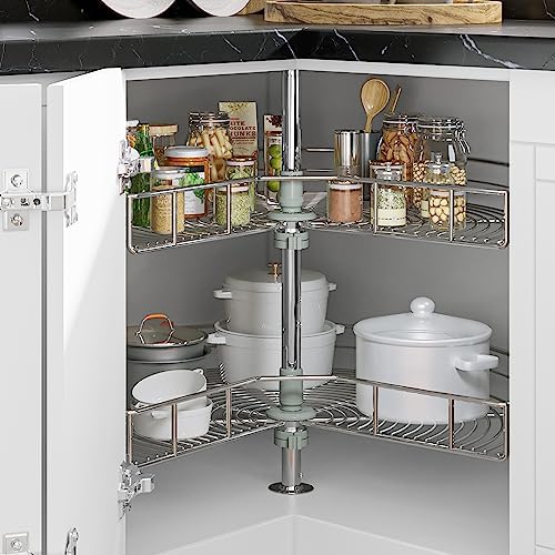 YITAHOME 31-Inch Kidney Shaped Chrome Pie Cut 2-Shelf Lazy Susan Corner - Image 3