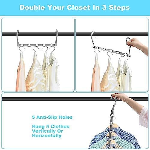 DUCOO Space Saving Hangers 10 Pack, Heavy Duty Magic Cascading Hanger Organizer with 5 Enclosed Anti-Slip Holes, Closet Organizers and Storage for Clothes, College Dorm Room Essentials, Gray - Image 4
