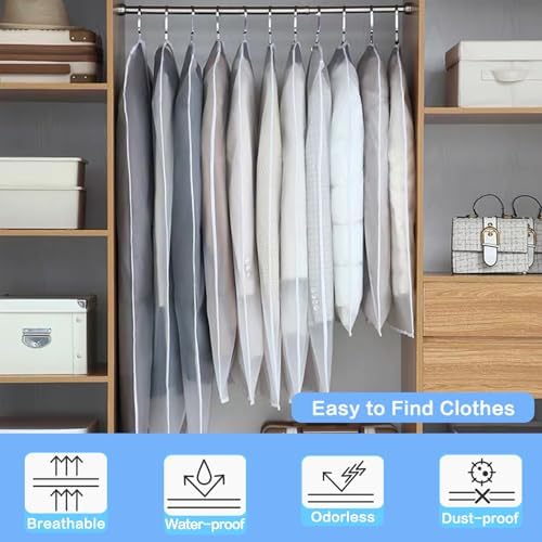 Garment Bag Covers (24''X55'' Set of 12) Lightweight White PEVA Breathable Bags with Study Full Zipper for Coat Protector Travel Laundry Wardrobe Closet - Image 6