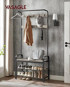 VASAGLE Coat Rack, Hall Tree with Shoe Bench, 4-in-1, 9 Removable Hooks - Image 2