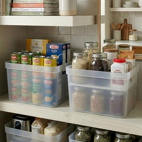 BINO | Plastic Storage Bins, 16 Liter - 2 Pack, Frosted | THE MODERN COLLECTION | Plastic Bins for Organization | Woven Storage Baskets for Organizing | Pantry Shelf Organizer Basket Container Bin - Image 4