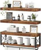 QEEIG Bathroom Shelves Over Toilet - Floating Shelf for Wall Toilet Paper Storage Farmhouse 24 inch Long Set of 3, Rustic Brown (029-60BN3) by QEEIG