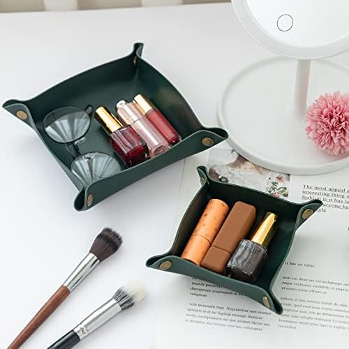 3 packs PU Leather Tray in 3 Sizes Jewelry Tray Glossy Leather Desk Organizer Leather Catchall Tray for Jewelry/Key/Coin/Sun Glasses/Watch/USB Cables etc. (blackish green) - Image 4