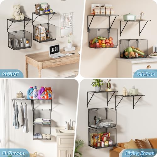 2 Pack Laundry Room Shelves Organization and Storage,Wall Mounted Clothes Drying Rack with Wire Mesh Basket Over Washer and Dryer, (Black, 2 Pack) - Image 5