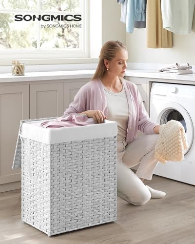 SONGMICS Laundry Hamper with Lid, 23.8 Gal (90 L) Synthetic Rattan,Foldable - Image 2