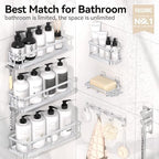 YASONIC Shower Caddy Adhesive, Rustproof Shower Organizer with Soap Holder, Large Capacity Shower Shelves for Inside Shower, No Drilling Bathroom Organizers and Storage for Home Decor（6 Pack Silver） - Image 2