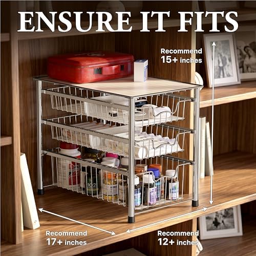 Simple Houseware Stackable 3 Tier Sliding Basket Organizer Drawer, Chrome - Image 3