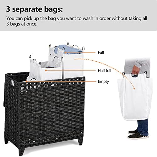 Laundry Hamper with 3 Removable Liner Bags, 132L Laundry Sorter with Lid - Image 3