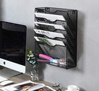 EasyPAG 5 Tier Wall File Holder Mesh Hanging Folder Organizer with Classify Label, Versatile Desk File Holder, Vertical Wall Mounted Mail Organizer for Office Home Cubicle, Black, Closed Sides - Image 4