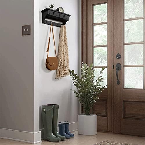 Emfogo Wood Coat Hooks Wall Mounted, Rustic Style with 4 Hooks & Shelf for Entryway, Mudroom, Bedroom, Kitchen, Bathroom (Black) - Image 3