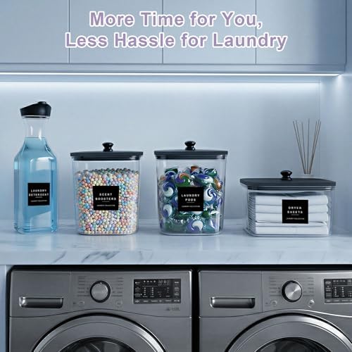 POLRAI Laundry Pod Containers and Dryer Sheet Holder and Laundry Detergent Dispenser Clear Laundry Room Organization and Storage with Wooden Lids Labels and spoon （2+1+1 Pack） - Image 7