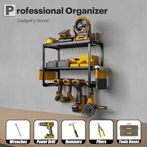 Metal Power Tool Organizer Wall Mount with Charging Station Shelf - Image 4