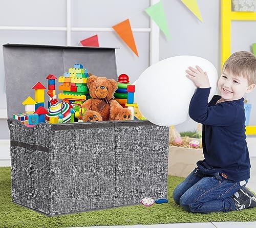 YOLOXO Toy Box Chest, Collapsible Sturdy Storage Bins with Lids, Extra Large Kids Toy Storage Organizer Boxes Bins Baskets for Kids, Boys, Girls, Nursery Room, Playroom, Closet (Linen Gray) - Image 7