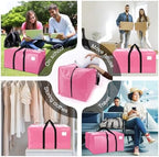 VELVETSURE 12 Pack Heavy Duty Large Moving Bags W/Backpack Straps - Strong Handles & Zippers, Storage Totes For Space Saving, Fold Flat, Alternative to Moving Box and Storage Bin, Pink - Image 6