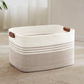 72L Large Woven Laundry Basket Hamper with Leather Handles,Brown​ by SunNewt