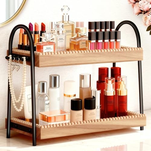 Bathroom Vanity Organizer Countertop 2-Tier Waterproof 20+ Bottles 8 Hooks by XumilasHomeOrganizeEase