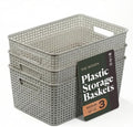 BINO | Plastic Storage Baskets, 13.5 Liter - 3 Pack, Natural Grey | THE WOVEN COLLECTION | Storage Basket for Shelves | Woven Storage Baskets for Organizing Bins Pantry Shelf Organizer | Container Bin by BINO