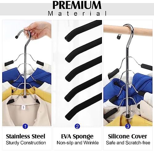 Ripeng Space Saving Clothes Hanger 8 Packs 5 in 1 Multi Layer Anti Slip Metal Heavy Duty Stainless Steel Sweater Shirt Clothes Hangers Closet Storage Organizer (Black, Style 1) - Image 3