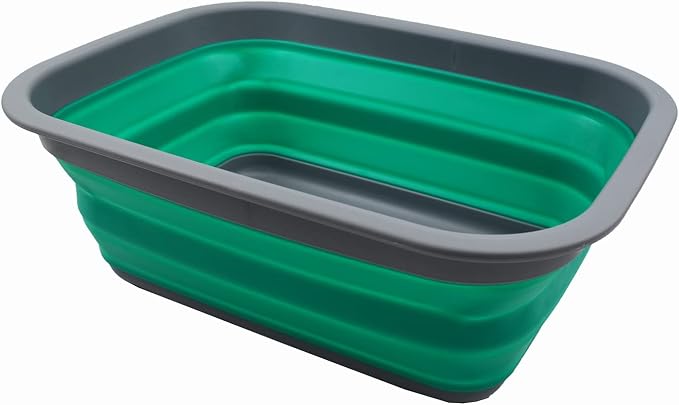 SAMMART 9.2L (2.37Gallon) Collapsible Tub - Portable Outdoor Picnic Basket/Crater - Foldable Shopping Bag - Space Saving Storage Container (M, Dark Grey/Bluish-Green) by SAMMART