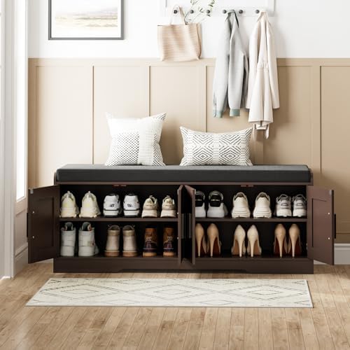 Homleke Shoe Storage Bench, 4 Doors & Thickened Padded Seat Cushion - Image 4