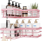 Sakugi Corner Shower Caddy - 2 Pack, Adhesive Shower Organizers, Rustproof Stainless Steel Shower Shelves with 8 Hooks, No Drilling Bathroom Organizers and Storage Racks, Space-Saving, Pink, X-Large - Image 2