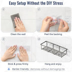 8 Pack Adhesive Rustproof Shower Caddy with Soap Dishes, Toothbrush Holder & Hooks, Large Capacity No-Drilling Shower Shelves Rack for Bathroom Organizers and Storage Accessories, Dark Gray - Image 6