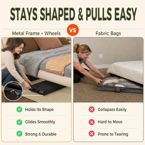 Fokyfok 2 Pack Under Bed Storage with Wheels 4.5 inch Height | Metal Frame,Lid,Rolling Slim Under Bed Drawers for Shoes,Clothes,Shallow Underbed Storage,Under Couch Storage,Black - Image 4