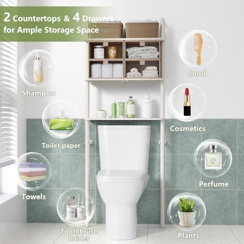 Over The Toilet Storage Bamboo, Bathroom Over Toilet Organizer with Cabinet - Image 4