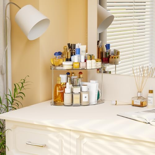 Yieach Clear Corner Bathroom Counter Organizer,2Tier Tiered Countertop Corner Shelf for Perfume,Beauty Products,Makeup Organizer,Skincare Organizers,Vanity Storage Tray for Bedroom,Bathroom Sink Shelf - Image 2