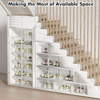 Foluck Shoe Storage Box, 15 Pack Clear Plastic Stackable Organizer for Closet, Interlocking Design Shoes Container Bins for Sneakers, Foldable Shoe Rack with Lids, White - Image 7