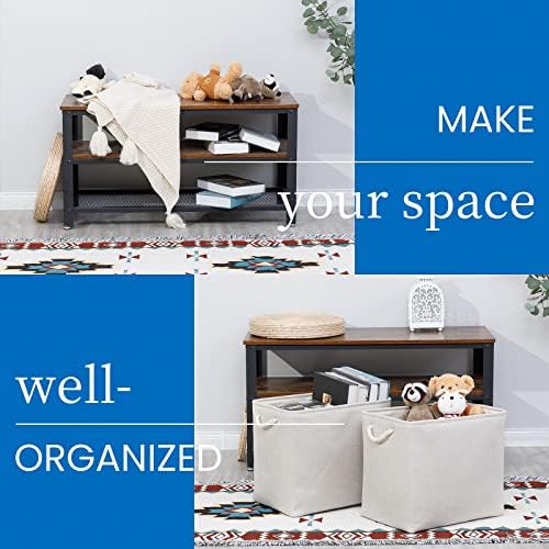 Bidtakay Fabric Beige Baskets Extra Large Organization Baskets for Clothes Set of 2 Collapsible Storage Bins for Shelves Cabinet 17x12x15 In Organizing Bins for Bedroom Blankets Pillow Towels Storage - Image 2
