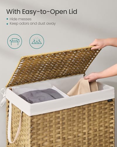 SONGMICS Laundry Hamper with Lid, 43.2Gal (160 L) Synthetic Rattan,Foldable - Image 3