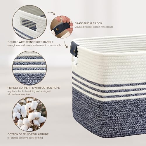 45L Woven Laundry Basket Hamper with Leather Handles,Denim Blue - Image 5