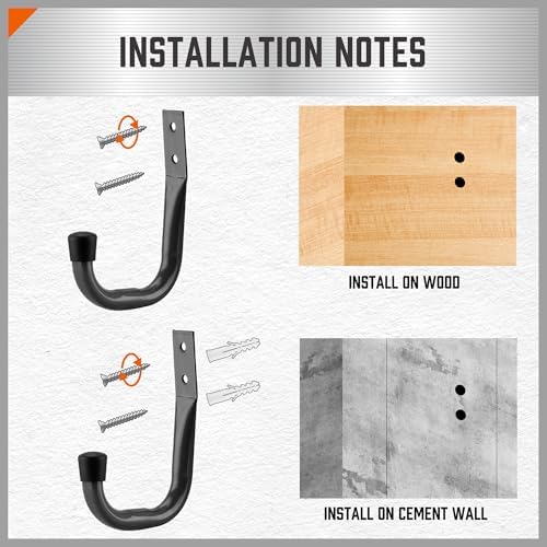 HORUSDY 6-Pack Heavy Duty Metal Wall Hooks, Large Garage Storage & Organization Hooks for Tools, Extension Cords, Ladders, and Bags, Wall Mount J Hooks for Indoor Outdoor Use, Gray - Image 4