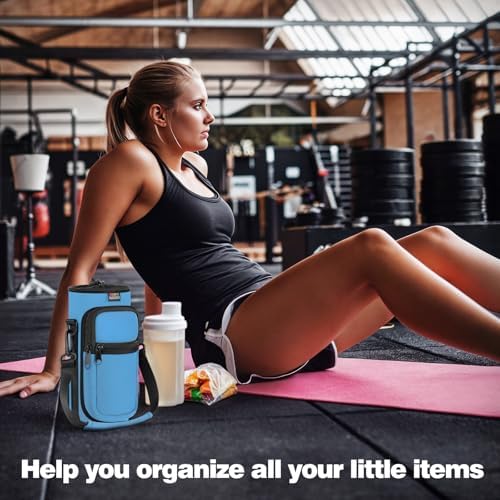 Nuovoware Water Bottle Carrier Bag, 25oz/32oz Bottle Pouch Holder, Adjustable Shoulder Hand Strap 2 Pocket Sling Neoprene Sleeve Sports Accessories for Hiking Travelling Camping, Azure Blue - Image 6