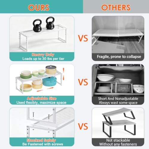 2 Pack Expandable Cabinet Shelf Organizer, Adjustable Kitchen Countertop Metal Storage Shelves Organizers, Stackable Kitchen Counter Pantry Cupboard Storage Rack, 30LBS Load Capacity,15.5"-25.5" Long - Image 7