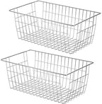 Freezer Wire Storage Baskets,Farmhouse Organizer Storage Bins Large Organizer Bins for Laundry Room, Closets, Garage, Office, Bathroom, Pantry Organization Storage Bins -Set of 2 (Chrome) by SANNO