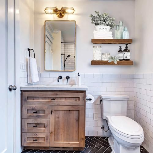 QEEIG Bathroom Floating Shelves for Wall - 15.7" Wall Mounted Shelf Over Toilet Farmhouse Home Decor Display Bookshelf Small 15.7 x 6.7 inch Set of 2, Rustic Brown (008-40BN) - Image 2