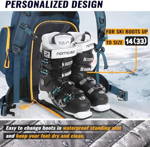 Ski Boot Bag, 65L Durable Travel Backpack, 1680D Nylon Waterproof Snowboard Boot Bag, Skiing and Snowboarding Travel Luggage for Helmet, Goggles, Gloves, Outerwear & Accessories - Image 6