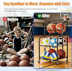 Basketball Rack with Wheels - Space-Saving Vertical Ball Storage for Basketball, Football, Soccer, Rolling Ball Rack for Garage & Outdoor, Heavy-Duty Ball Holder Organizer - Image 6