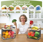 Wawocs Magnetic Shelf for Fridge with Wood Lid, 2 Tier Fruit Baskets Wall Mounted Hanging Basket with 4 Hanger Hooks, Potato and Onion Magnetic Storage Bins for Kitchen Counter, Refrigerator, Cabinet - Image 5