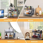 Bathroom Organizer with Basket, 2-Tier Bathroom Tray for Countertop Storage Shelf, Bathroom Counter Organizer, Vanity Organizer and Storage Kitchen Counter Organizers Spice Rack - Image 5