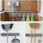 HOME MASTER HARDWARE (2 Pack 16 in Broom Mop Holder Garage Storage Organizer with 5 Racks 6 Hooks Adjustable Wall Mounted Storage Tool for Lanudry Garage Kitchen Garden - Image 7